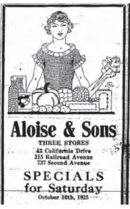 Advertisement from the October 9th 1925 edition of the San Mateo Times.